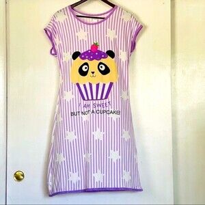 NWOT Lati Fashion Panda Bear Intimates Nightgown Sz L White with Purple Stripes